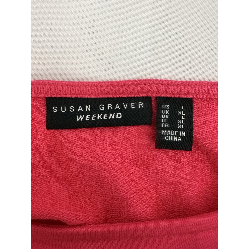 Susan Graver Weekend Hot Pink French Terry Tunic Top Pockets Women Size L - Picture 3 of 8